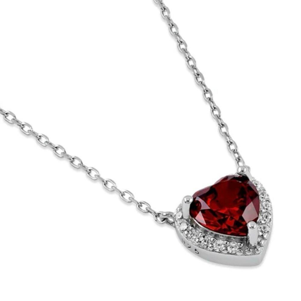 Sterling Silver Dark Garnet and Heart Halo Necklace New